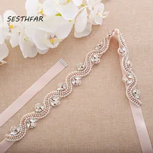 Хрустальный свадебный пояс с жемчугом Стразы ленты пояс невесты лента для свадьбы Вечерние платья J120RG