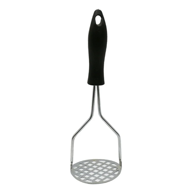 Stainless Steel Potato Masher With Broad And Ergonomic Horizontal Handle Fine Grid Mashing Plate For Smooth Mashed Potatoes Vegetables And Fruits