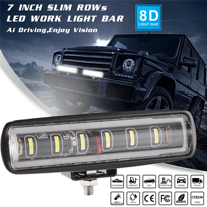 

kongyide Car Light 1PC New 7inch 90W Spot Beam Slim LED Work Light Bar Single Row Car SUV Off road Lamps 10~30 V dropship m13