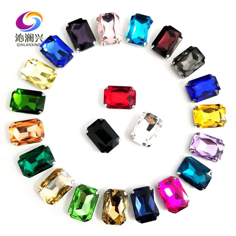 

Mix color Rectangle octagonal shape High quality Glass Crystal sew on claw loose rhinestones with ,Diy Clothing accessories
