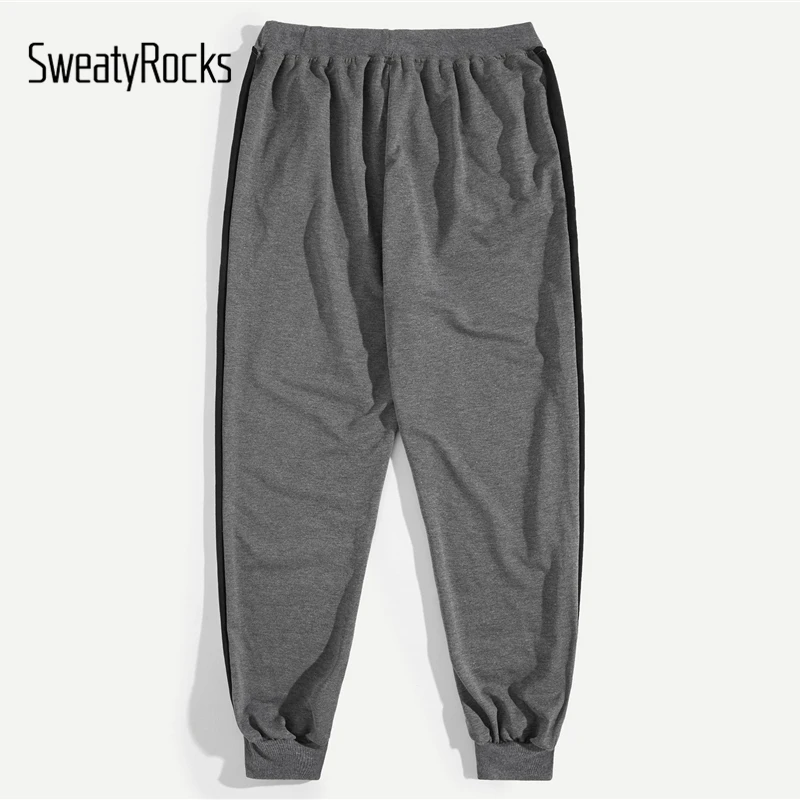 SweatyRocks мужские полосатые боковые брюки с завязками на талии уличная Зауженные спортивные брюки модные повседневные серые брюки и брюки