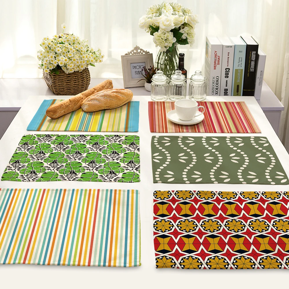 42x32cm stripe style Kitchen Table Mats Cotton Linen Table Pads stripe