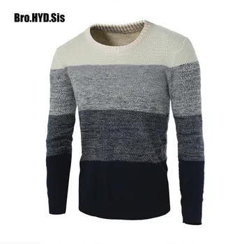 

Men Pullover Patchwork Sweater Slim Fit Cotton Knitted Jumper 2020 Fashion Round Neck Sueter Hombre Male Autumn Clothing Homme