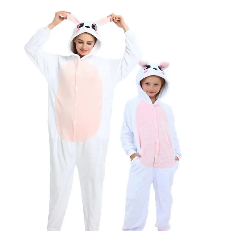 Для женщин Детская Kigurumi Пижама-комбинезон в виде животных, комплекты, одежда для сна с рисунком персонажей из мультфильмов» и «Единорог», зимние, для взрослых, подарок для ребенка, Фланелевая пижама с капюшоном - Цвет: Pink Rabbit
