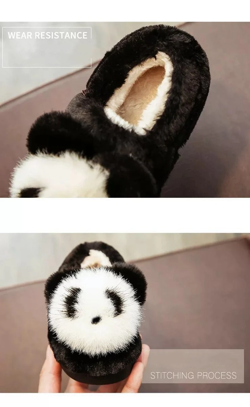 Зимние тапочки для мальчиков с рисунком панды; хлопковые домашние тапочки для малышей; милая детская обувь для девочек; зимние теплые тапочки для детей