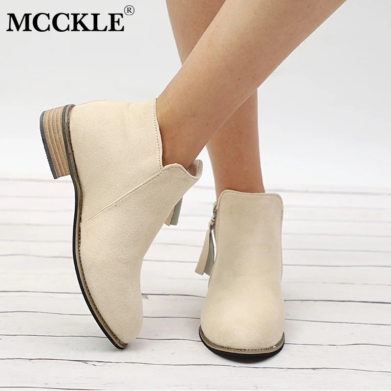 

MCCKLE Women Autumn Casual Thick Heel Ankle Boots Plus Size Female Concise Suede Zipper Low Heels Shoes Footwear Ladies Leisure