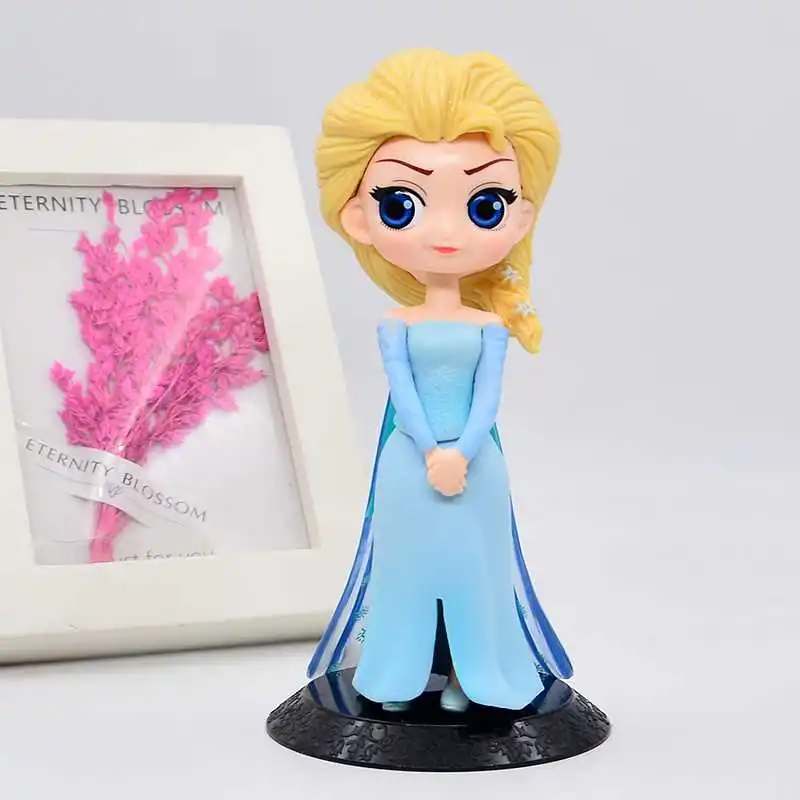Disney Princess Toys Q Posket Cute Cartoon Princess Action Figures Frozen Elsa Anna Mermaid Cinderella Snow White Dolls Models
