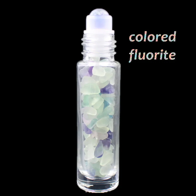10 мл натуральные драгоценные камни эфирные масла роликовые бутылки прозрачные духи масла жидкости ролл на бутылки с кристаллами чипсы - Цвет: colored fluorite