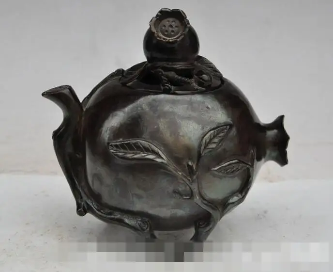

S00538 6"marked Folk Chinese Bronze Pomegranate Statue Box Incense Burner Censer (A0321)
