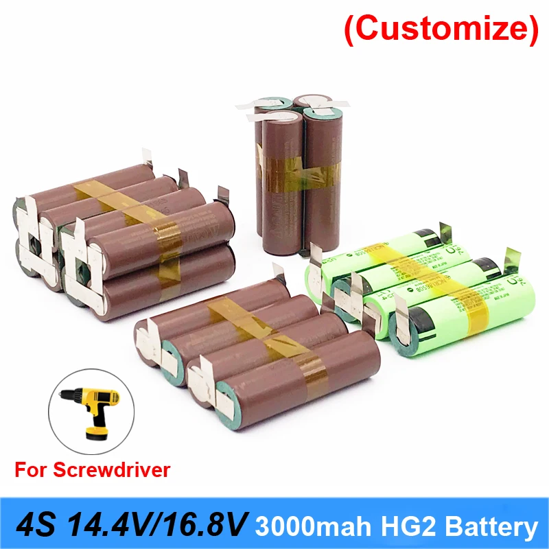 Аккумулятор 18650 hg2 3000mAh 20 ампер для отвертки 14,4 v 16,8 v батареи сварные полоски для пайки 4S 4S2P 16,8 v батарейный блок(на заказ