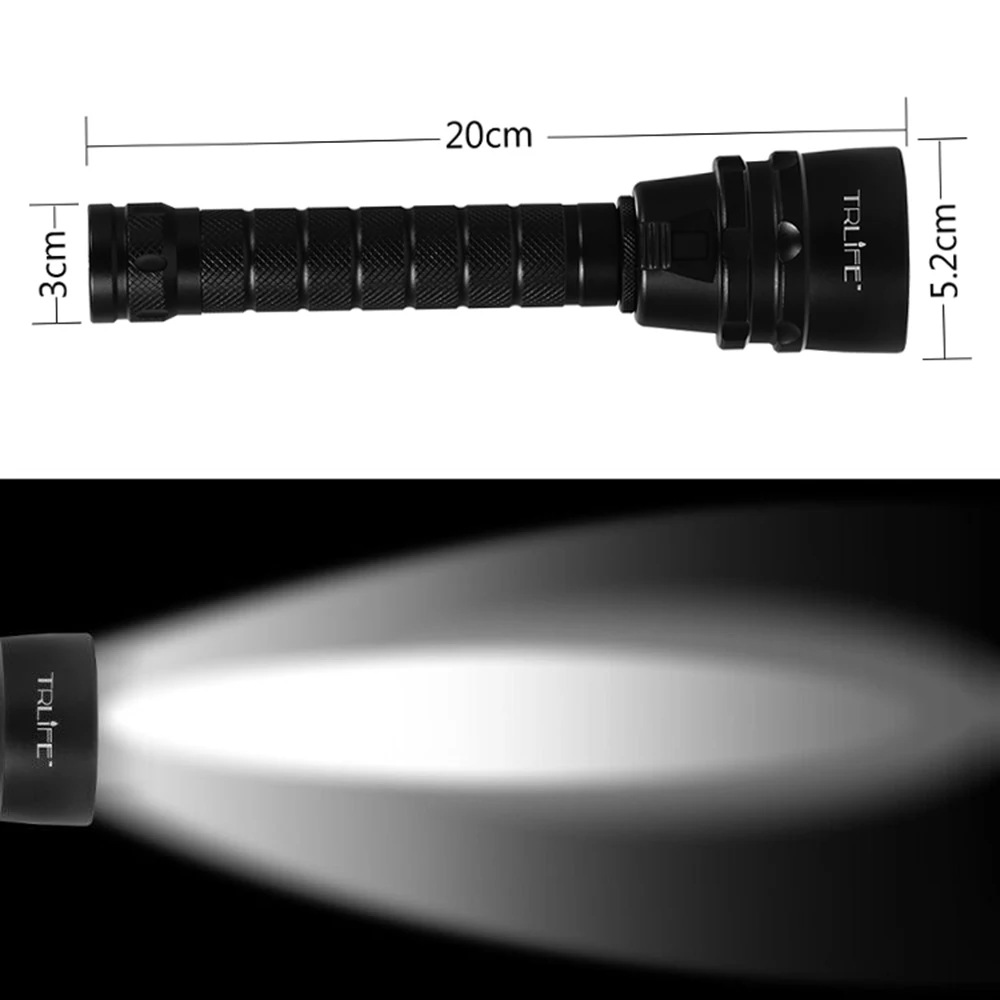 TRLIFE светодиодный фонарик для дайвинга, фонарь L2/T6, фонарь для дайвинга, 200 м, подводный тактический светодиодный фонарь, фонарь для подводного плавания, аккумулятор 18650