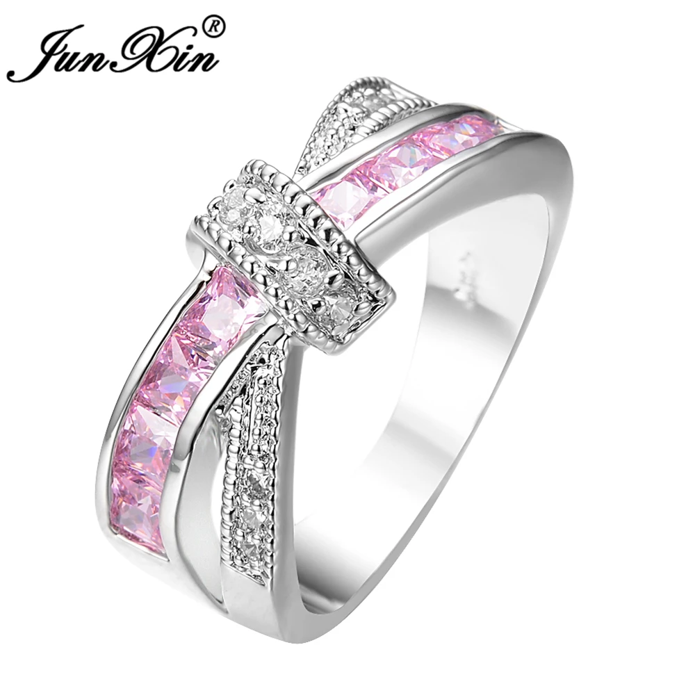 PRCOLUX Elegant Wedding Rings For Women White CZ Geomitric ...