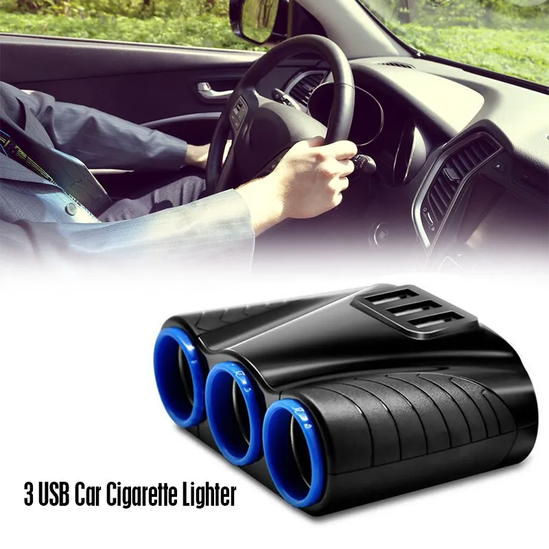 3 Way Car Cigarette Lighter Socket Splitter 3.1A 12V Three USB Charger Power Adapter USB Car Charger Cigarette Lighter Adapter (10)