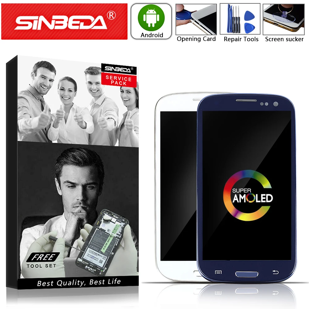 4," Sinbeda AMOLED для SAMSUNG Galaxy S3 Mini lcd сенсорный экран с рамкой для SAMSUNG S3 Mini дисплей SM-i8195 i8190N i8190 lcd