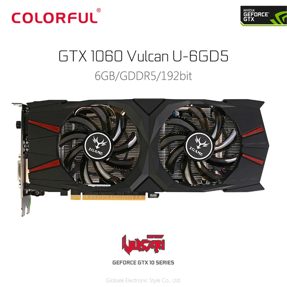 Оригинальные красочные iGame GeForce GTX 1060 вулкан U 6 г видео Графика карты 8008 мГц 192bit GDDR5