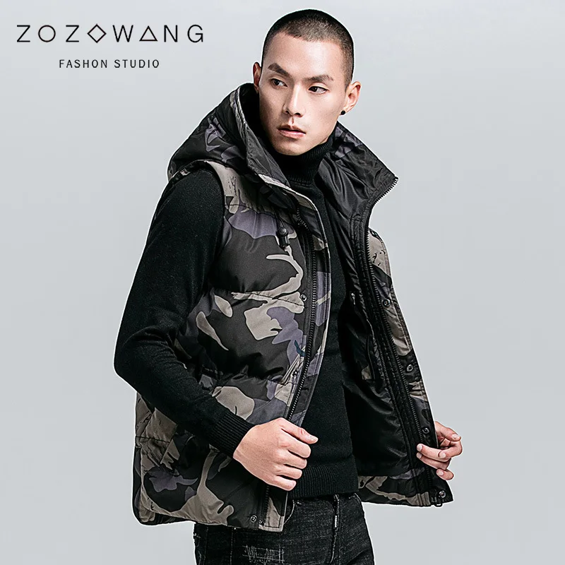 

ZOZOWANG 2018 Winter Warm Sleeveless Jacket Men Winter Vest Coat Men Camouflage Casual Coats Mens Plus Size Sleeveless Vest