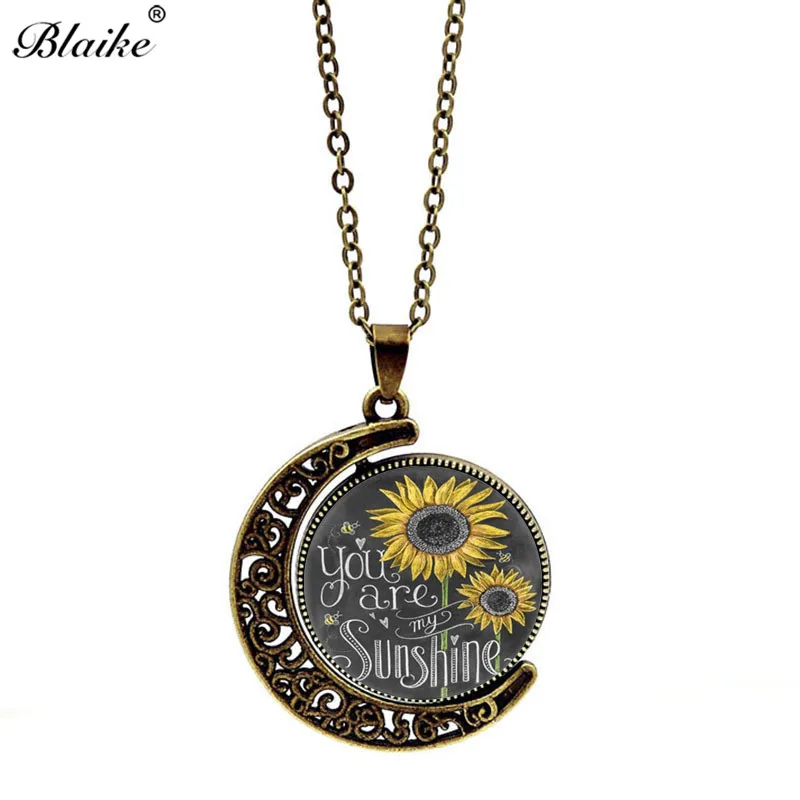 Blaike "You Are My Sunshine Hollow" Винтажное серебро/медь Подсолнух Луна и Солнечный кулон ключицы свитер цепь ожерелье для женщин - Окраска металла: Copper Necklace