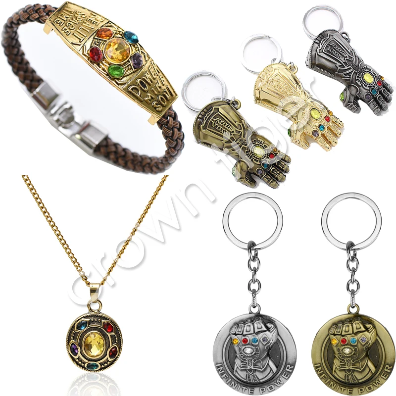 

Marvel Avengers Infinity War Thanos Gauntlet Gloves keychain necklace pendant Bracelet animeInfinity Action Figure toys Keyring