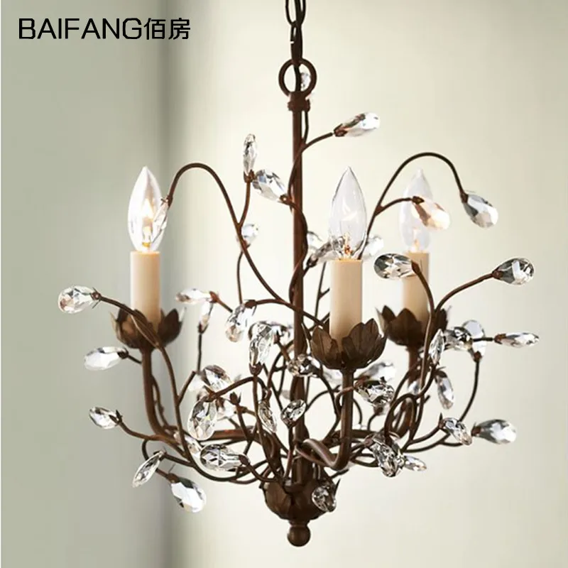 

American country Mediterranean modern minimalist Antique Iron crystal chandelier dining room bar hanging light