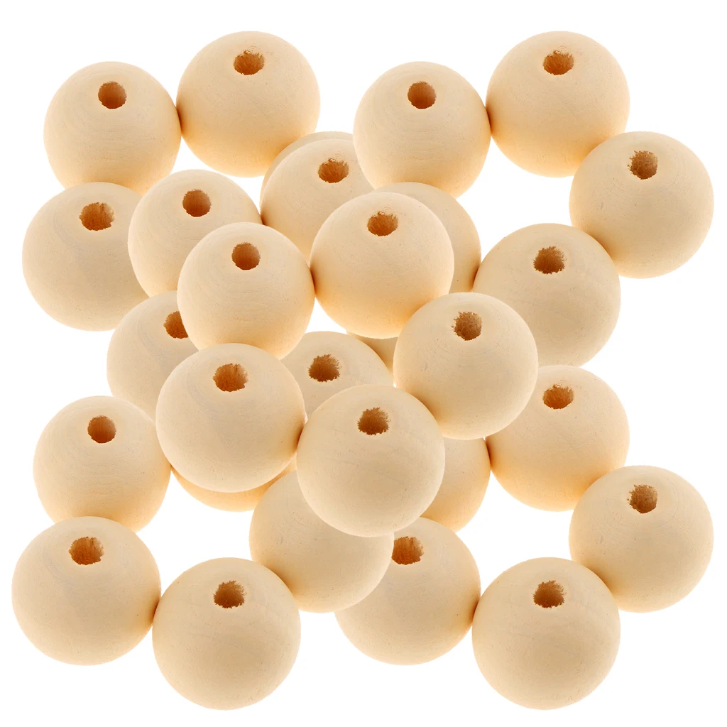 30 Pieces Dyed Color Natural Wood Spacer Loose Beads Necklace Bracelet Charms Findings 20mm