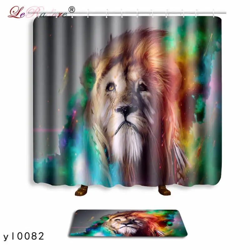 

LeRadore 2018 Bathroom Curtain Set Emoji Lion Skull Print Shower Curtains and Non-slip Bath Mat Set for Doormat Free Shipping