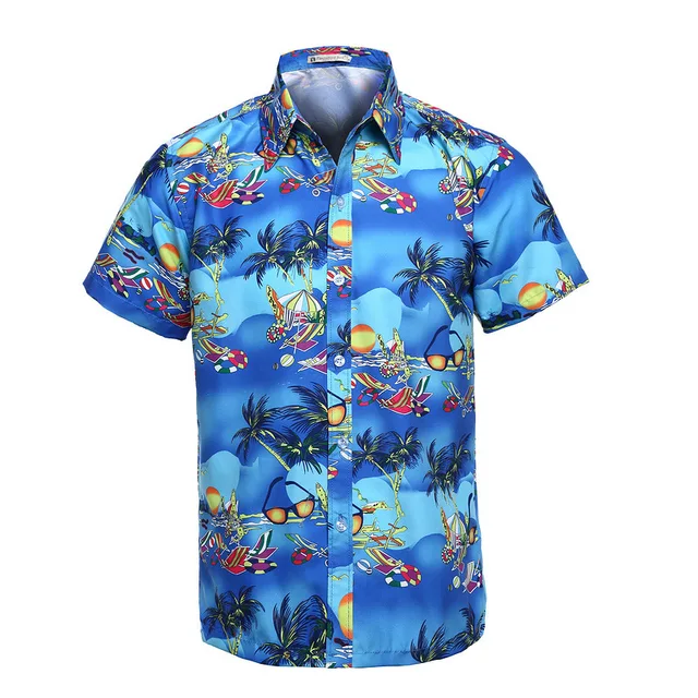 2018 Summer Mens Hawaiian Shirt Tropical Print Short Sleeve Casual ...