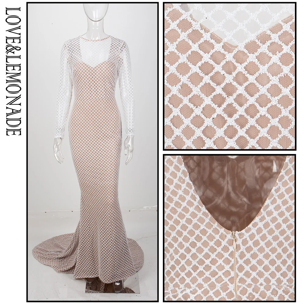 Blanc Lm1078 Longues Ouvert Manches Limonade Robe Treillis Perles Amour Dos Et Longue 7wq4ff