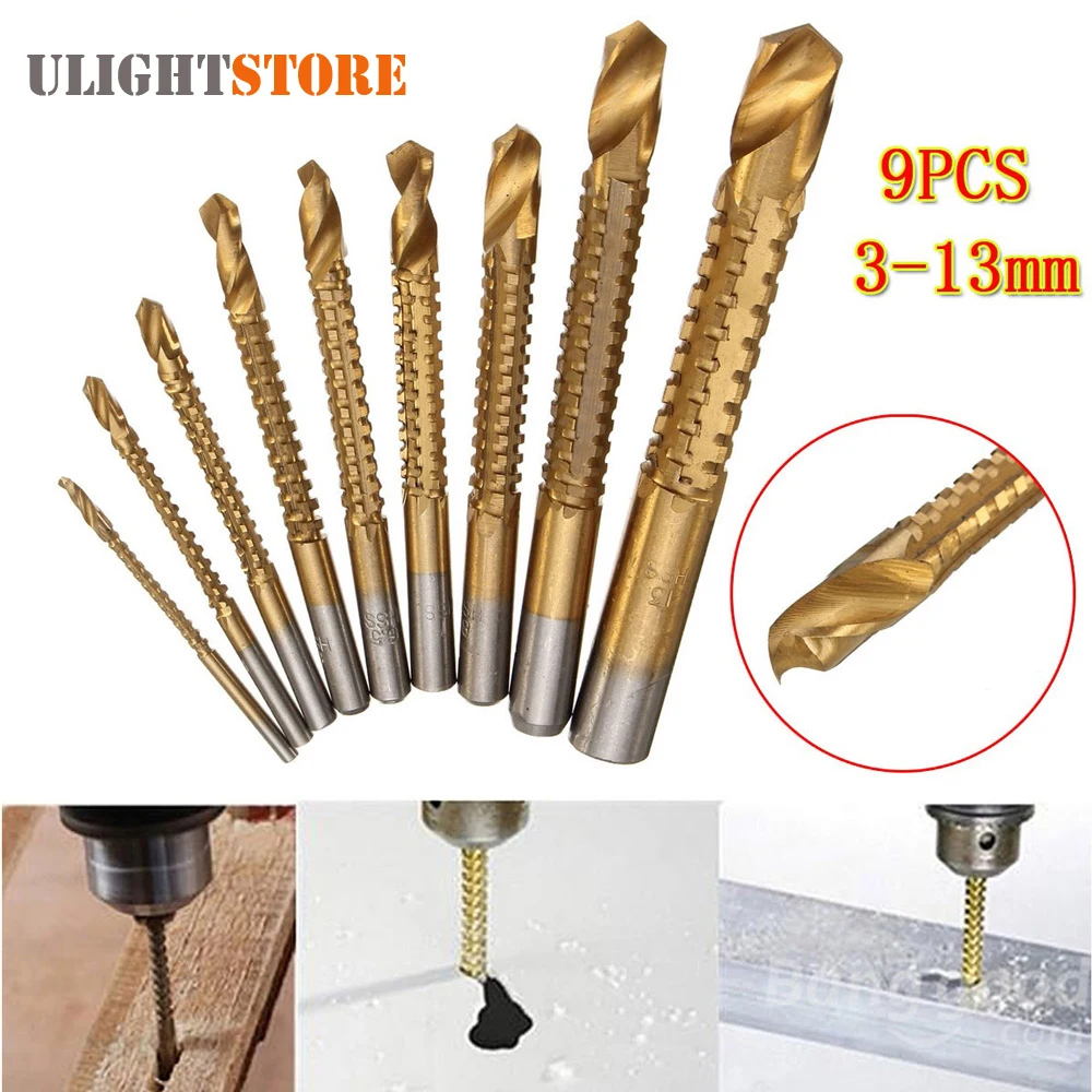 9pcs! Titanium HSS Drill & Saw Bit Set Cutting Carpenter Drill Bits 3