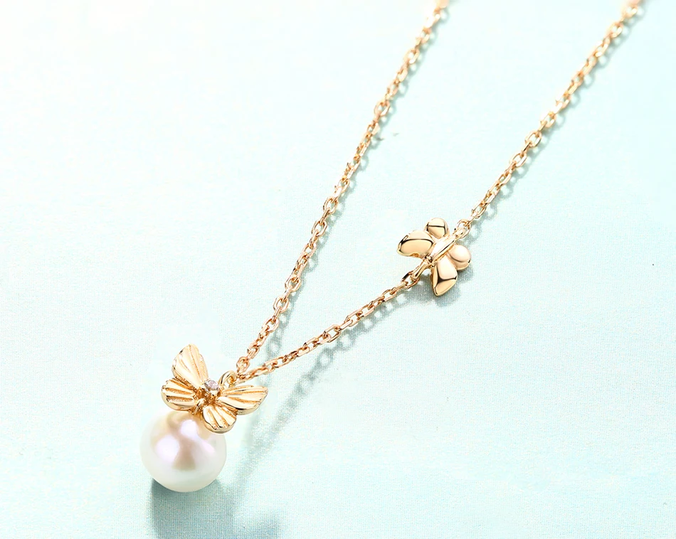 ALLNOEL 925 Sterling Silver Women's Necklace Chain  Minimalist 9K Jewelry Fresh Water Pearl Butterfly Pendant Necklaces Jewellry (4)