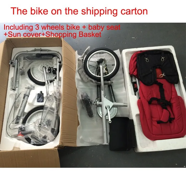 Hot Brand Folding Bike 3 Wheels Bicycle 16" Mother Baby Stroller Bike Carrier Bicycle Carrinho Baby Stroller 3 in 1