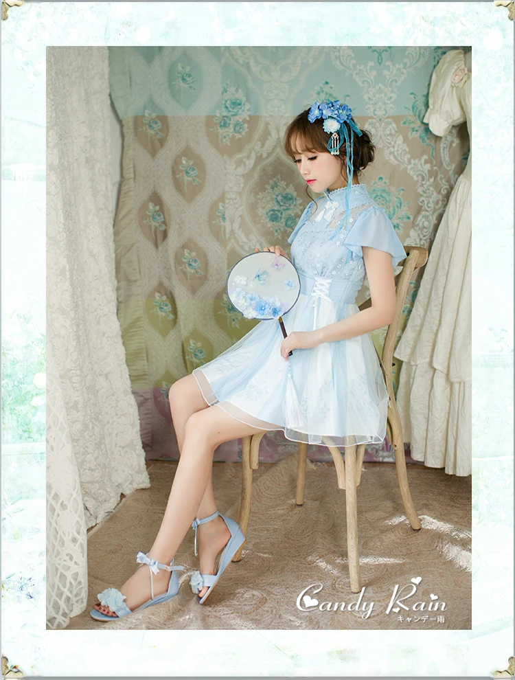 Принцесса сладкий леденец дождь китайский стиль Сладкая принцесса Вышивка шифоновое платье C22AB7086