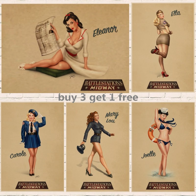 Affiche Retro Vintage De La Seconde Guerre Mondiale Affiche Pin Up Pour Fille Militaire Cafe Bar Decor Mural Pour La Maison Papier Peint Kraft Aliexpress
