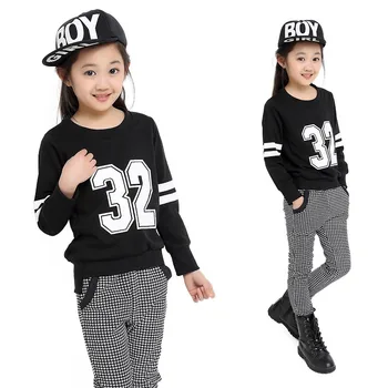 

2017 Kids Tracksuit Baby Clothes for girls costume Children Clothing Leggings Long Sleeve Sport Tops+Lattice Pant Girls 2