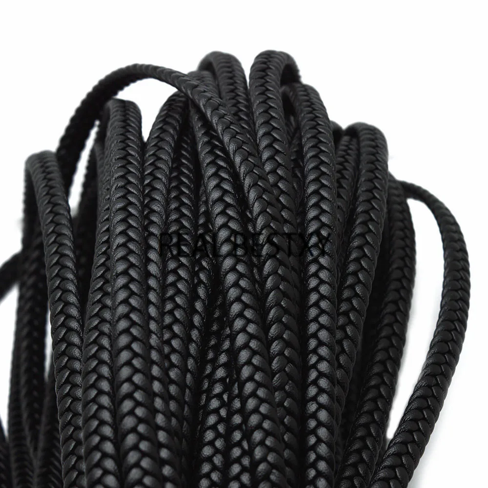 

REAL BESTXY 1 Meter 8*3mm black braided leather strings flat for bracelets making black flat leather strips jewelry flat cord