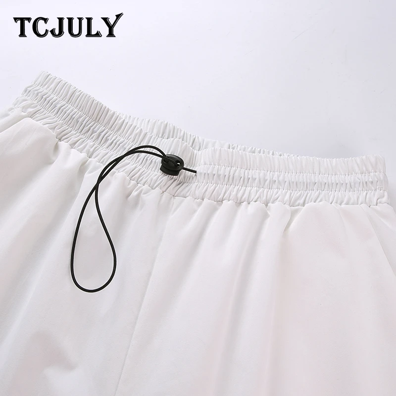 Женские брюки с высокой талией TCJULY Harajuku повседневные белые карманами весна