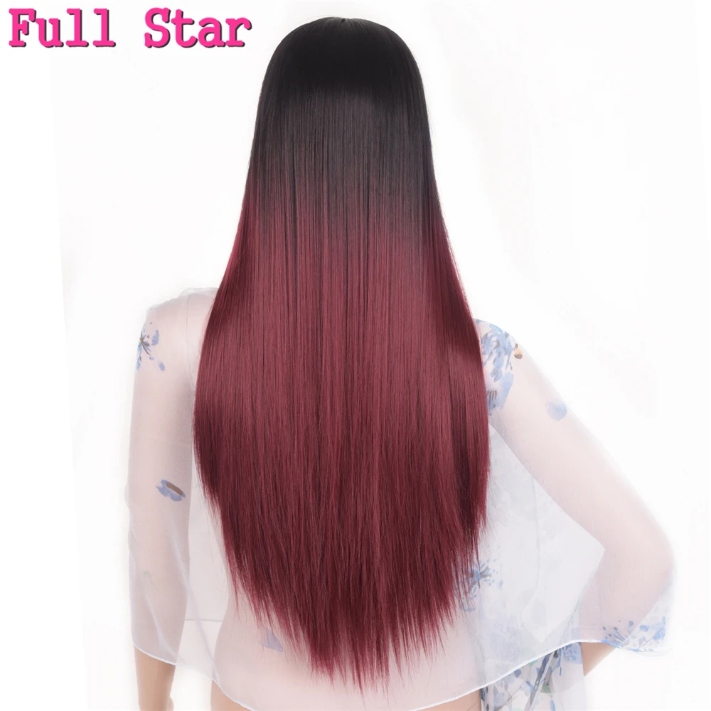 

Full Star Ombre Bug Wig Synthetic 24 Inch 280g Long Straight Femals Full Head Black Blue Purple Gray Brown Wigs for Women Hair