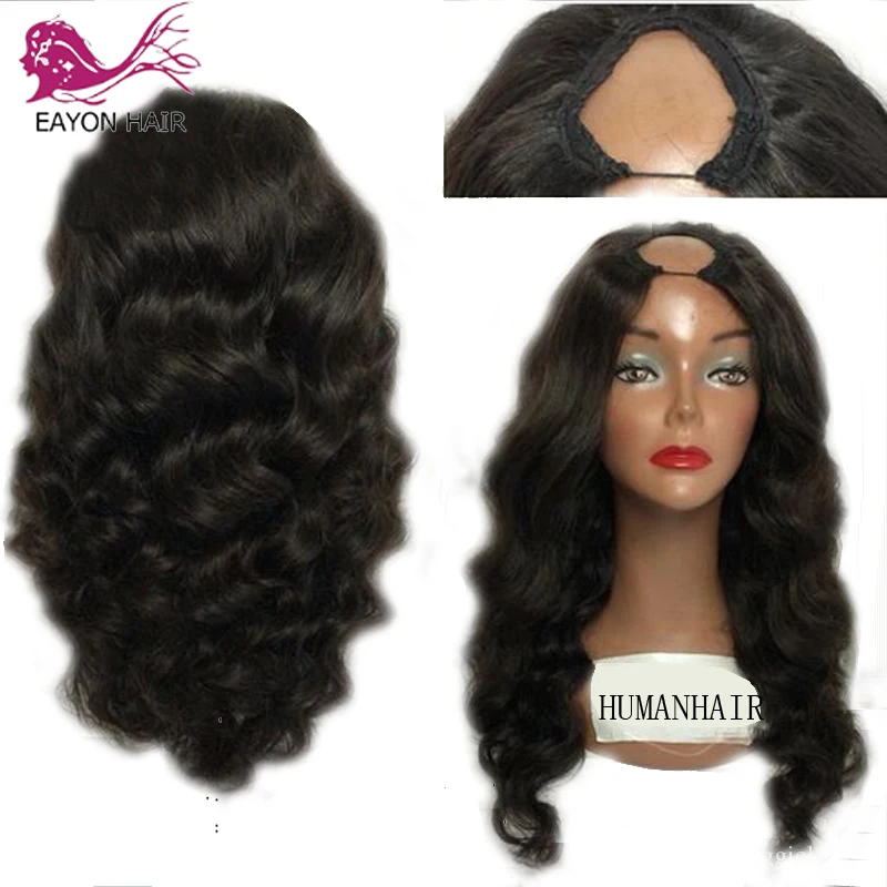 

EAYON Wavy U Part Wigs Brazilian Remy Human Hair U Part Wig Natural Color Middle/Side Part With Combs and Straps For Women