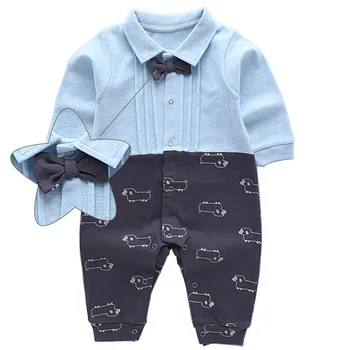 

2019 New Spring Baby Formal Outerwear Lapel Long-Sleeved Bow Tie Baby Suit Toddler Onesies Baby Cute Romper
