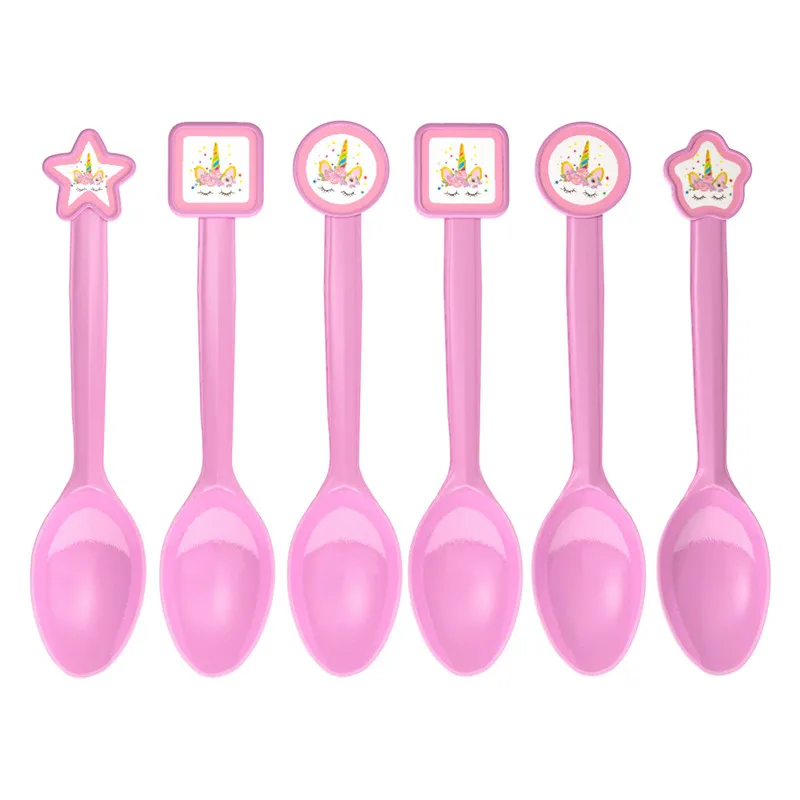 Единорог тема одноразовые ложки для детей день рождения Decroations посуда розовый пластик ложка Baby Shower вечерние вечеринок