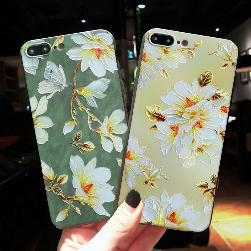 

3D Relief Floral Phone Case For iPhone X 7 Plus 8 5 5S SE Soft Silicon Cover For iPhone 6 6S Plus XS XR MAX 7plus Emboss Cases