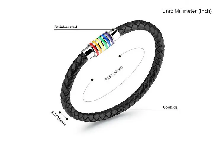 COOLCHEER плетеный кожаный браслет ювелирные изделия чёрный; коричневый унисекс нержавеющая сталь, геи Радуга гордости магнитный браслет с Шармами