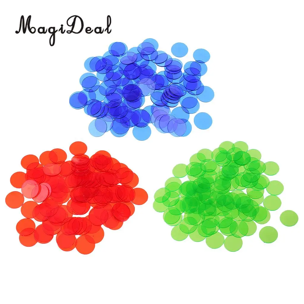 MagiDeal 300pc Translucent Bingo Chips Markers 3/4 Inch Poker Chips for Bingo Poker Board Game Cards Casino Accessories