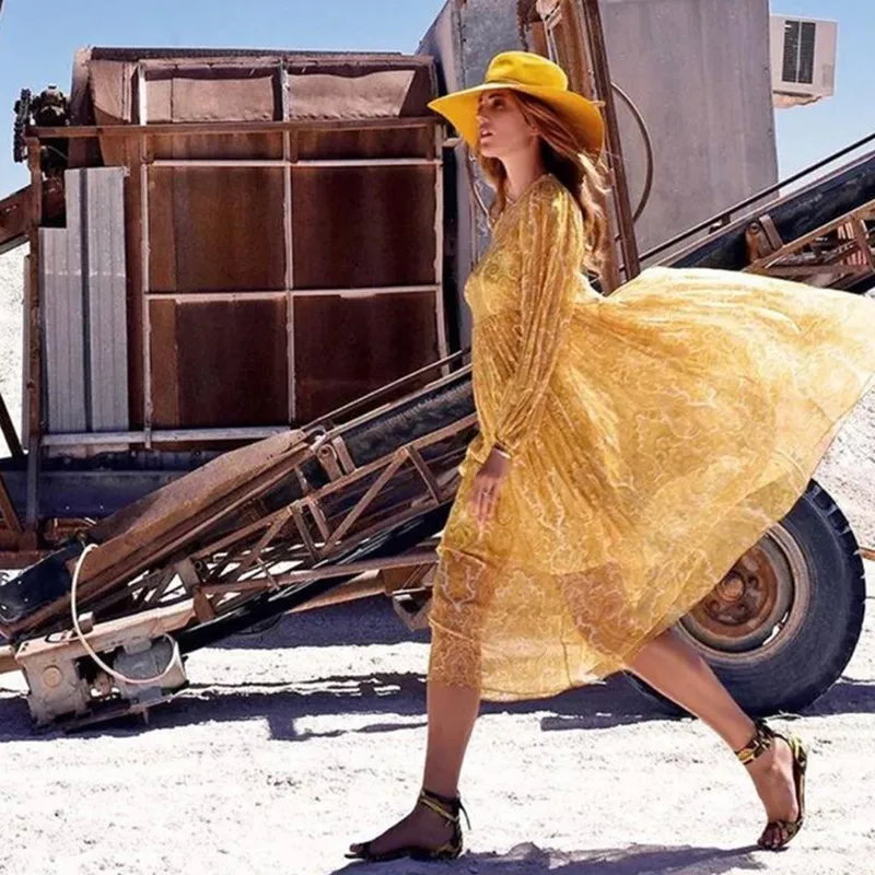

Haute Couture Floral Print Chiffon Maxi Dress Long Lantern Sleeve Loose Dress Vintage Bohemia Holiday Maxi Dresses