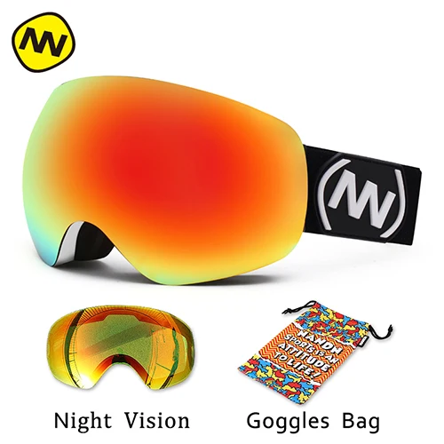 NANDN бренд лыжные очки двойные линзы большие сферические UV400 Анти-туман взрослых Сноуборд Лыжный очки для женщин мужчин снег очки - Цвет: White frame red
