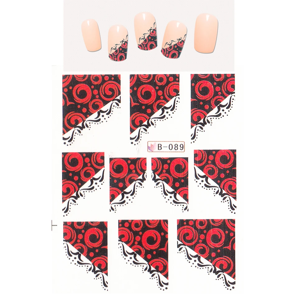 

UPRETTEGO NAIL ART BEAUTY WATER DECAL SLIDER NAIL STICKER FABRIC TEXTILE PATTERN RED ROSE FLOWER FRENCH SMILE B089-099