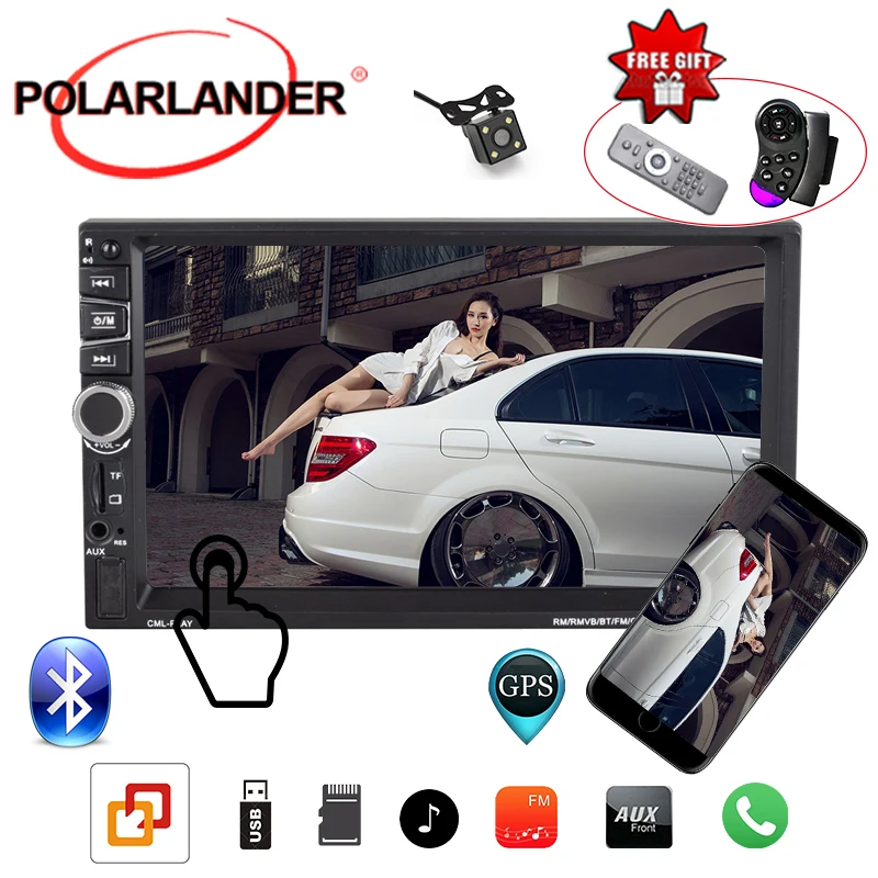 7" 2 Din Rear Camera Stereo Bluetooth Mp5 Player Hd Audio Vehicle Fm