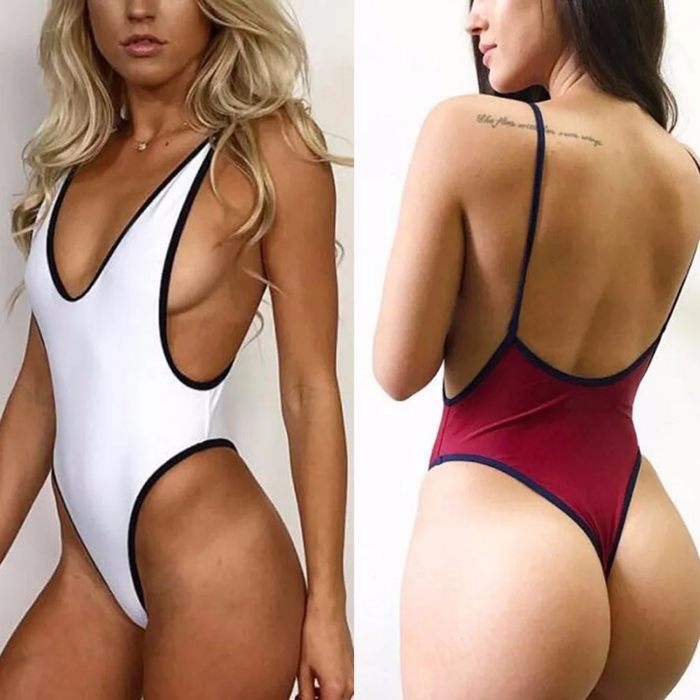 2018 Sexy Women Swimwear Backless Bathing Suit Solid Monkini One Piece