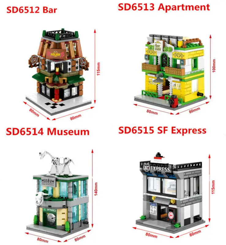 

compatible legoing building city street view moc block Bar,Museum,apartment,SF Express and LED lights bricks toys for kid gift