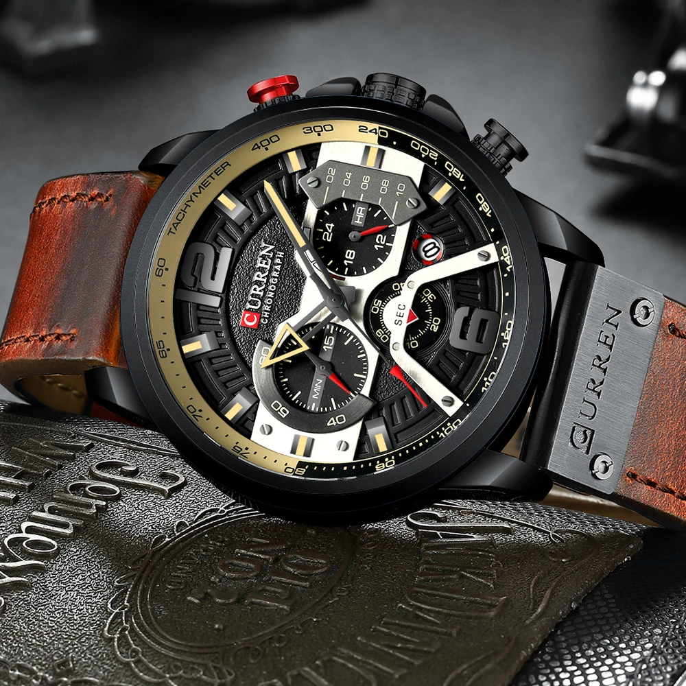 high qualtiy Curren Mens Watches Top Brand Luxury Chronograph Men Watch Leather Luxury Waterproof Sport Watch Men Male Clock Man Wristwatch drop shipping (2)