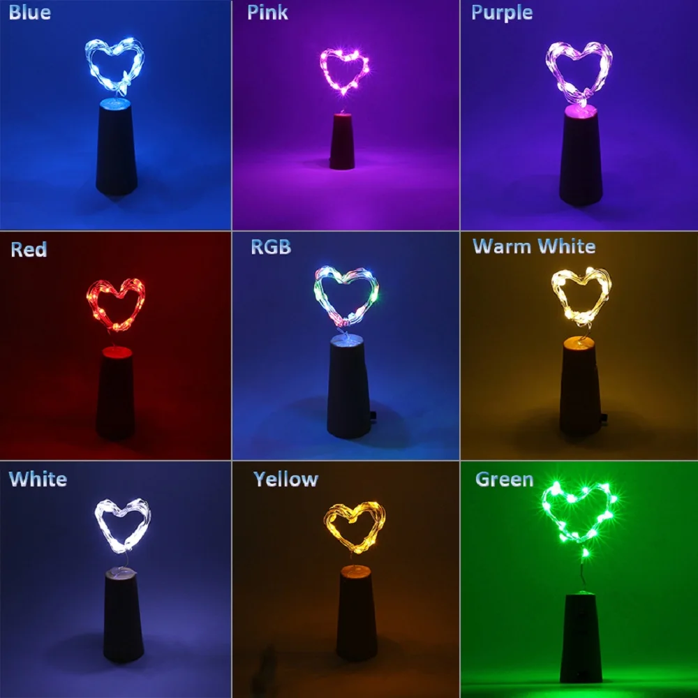 1PC Wine Bottle Lights Battery LED Cork Shaped Starry String Lights 2METER 20LEDS Silver Wire Fairy Lights for Wedding